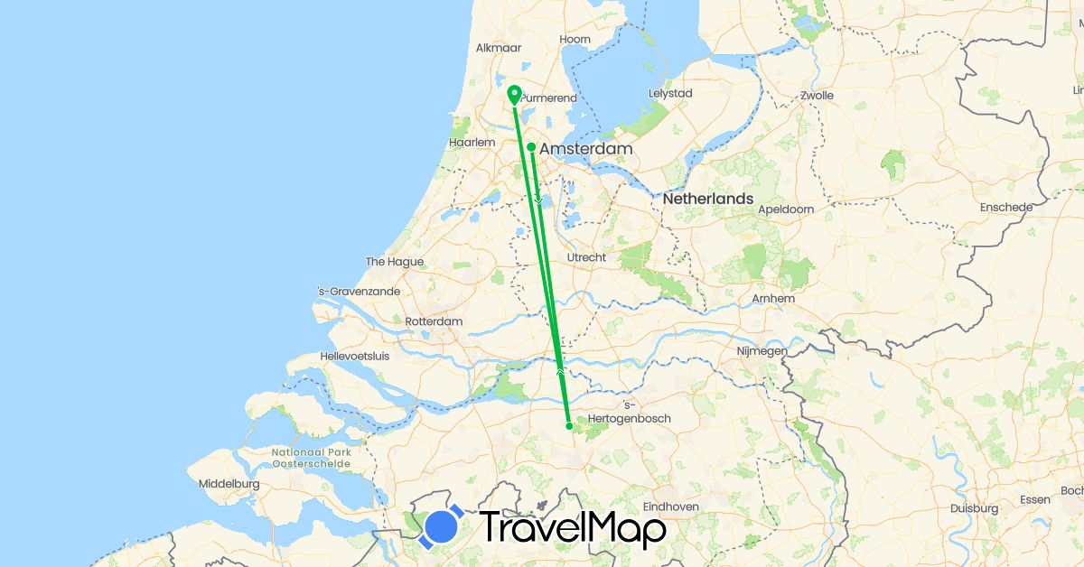 TravelMap itinerary: driving, bus in Netherlands (Europe)